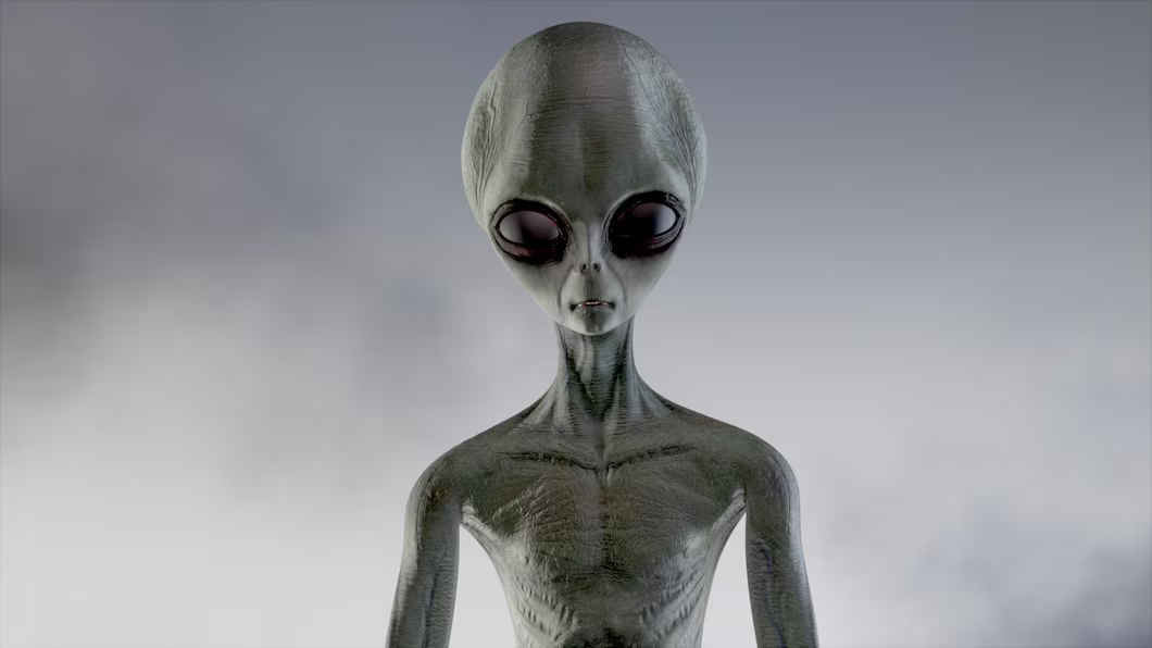 Close-up of an alien on a light gray background