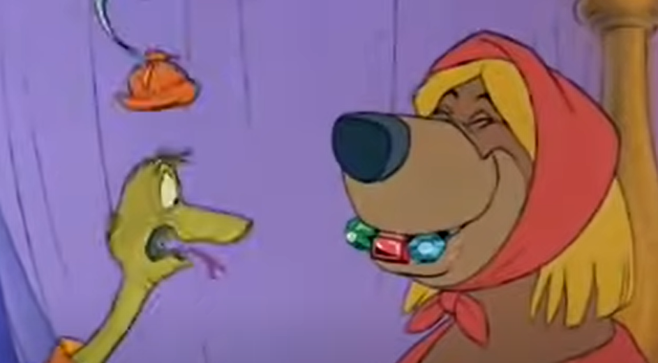 Cartoon characters of a talking dog and turtle